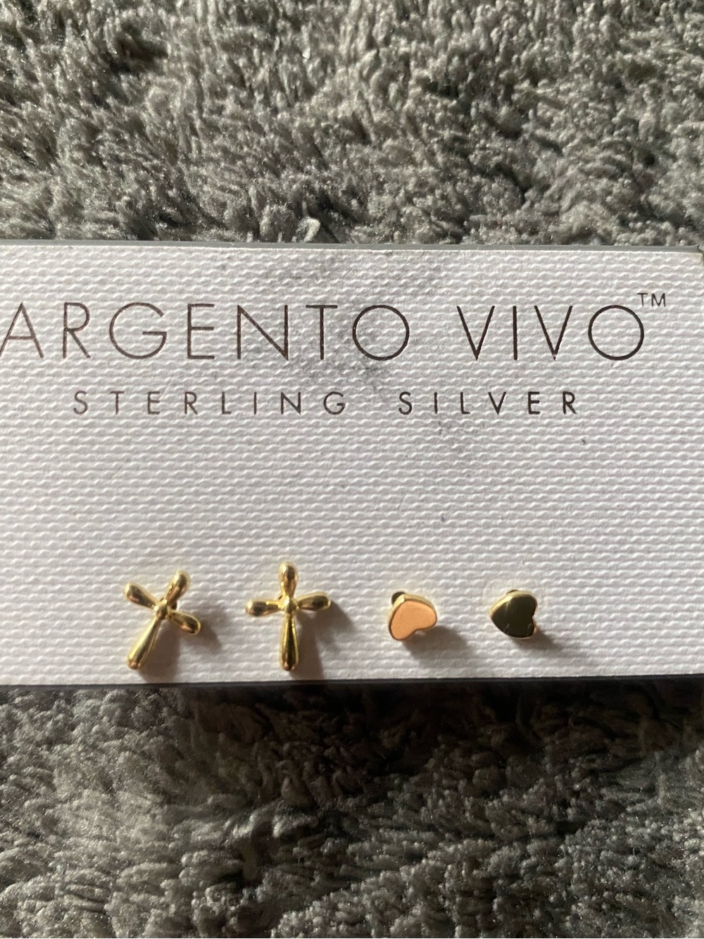 Argento Vivo Gold Cross and Heart Stud Earrings - Gold